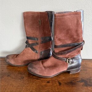 UGG Deanna Boots Size 7.5 Brown Suede Leather Mid Calf Grunge Boho